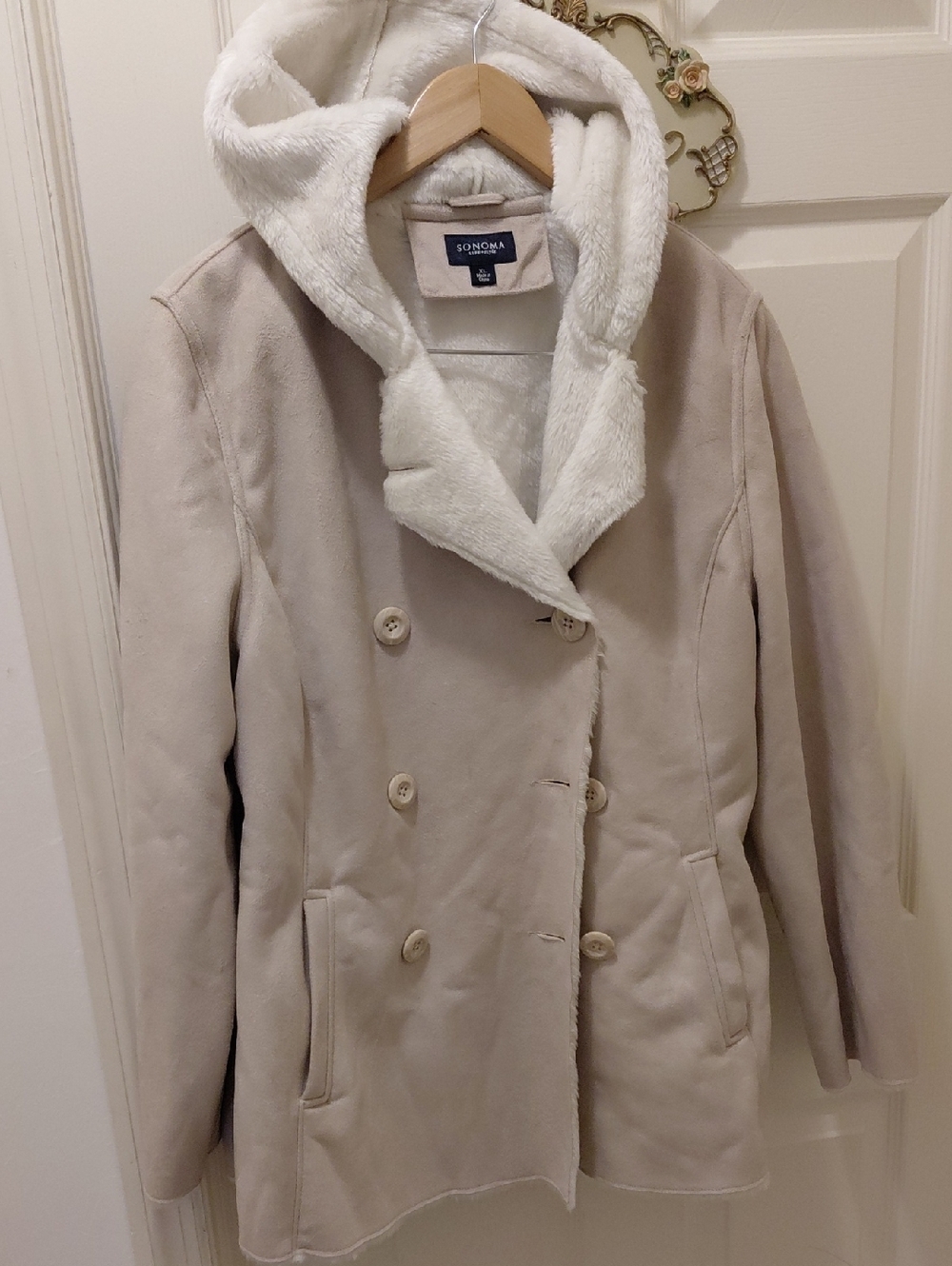 Sonoma Cream Double-Breasted Hooded Coat - Picture 1 of 8